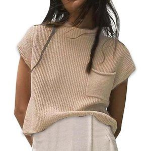 Sleeveless Knit Casual Mock Neck Top w/ Front Pocket | Extra Large